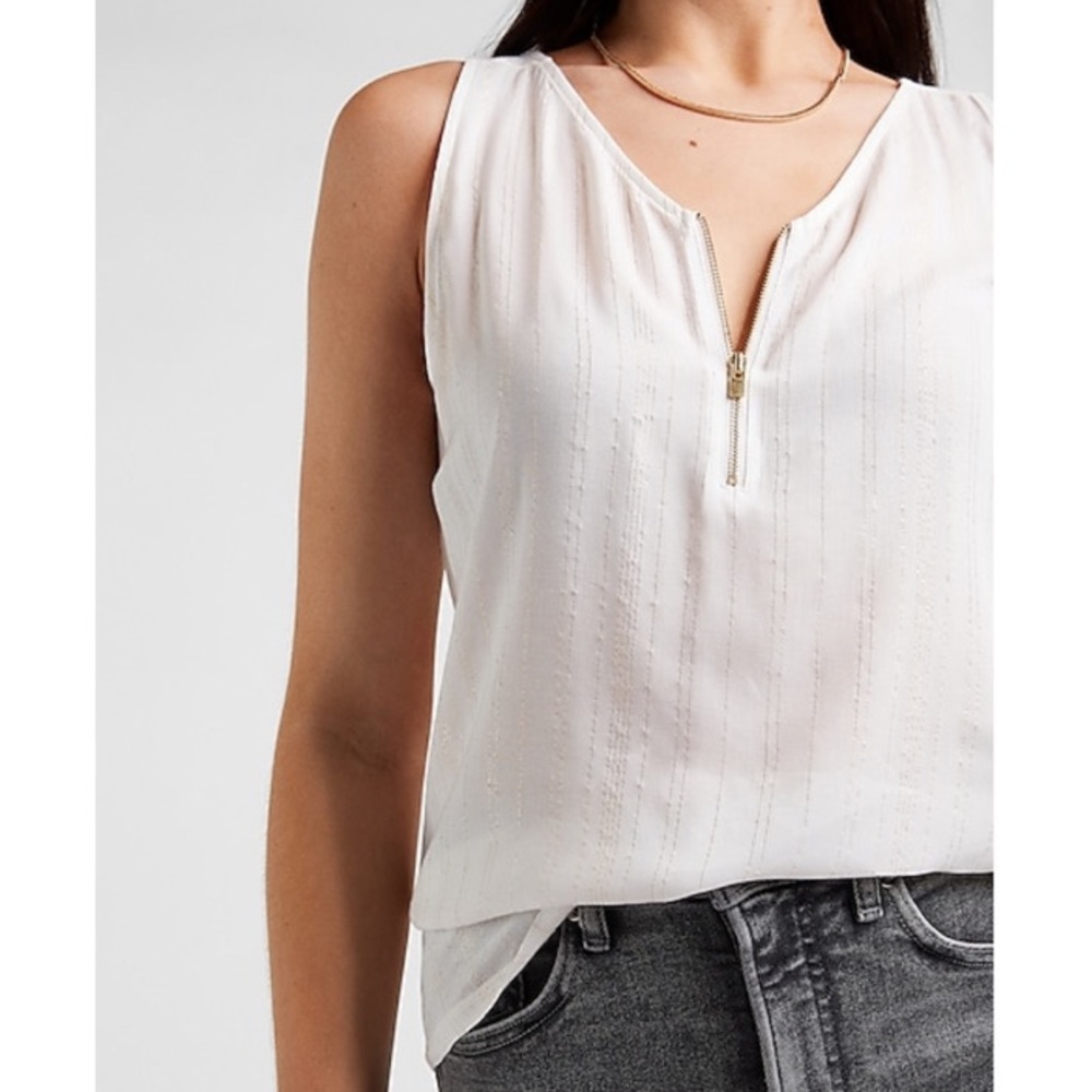 EXPRESS Metallic Striped Zip Front Tank